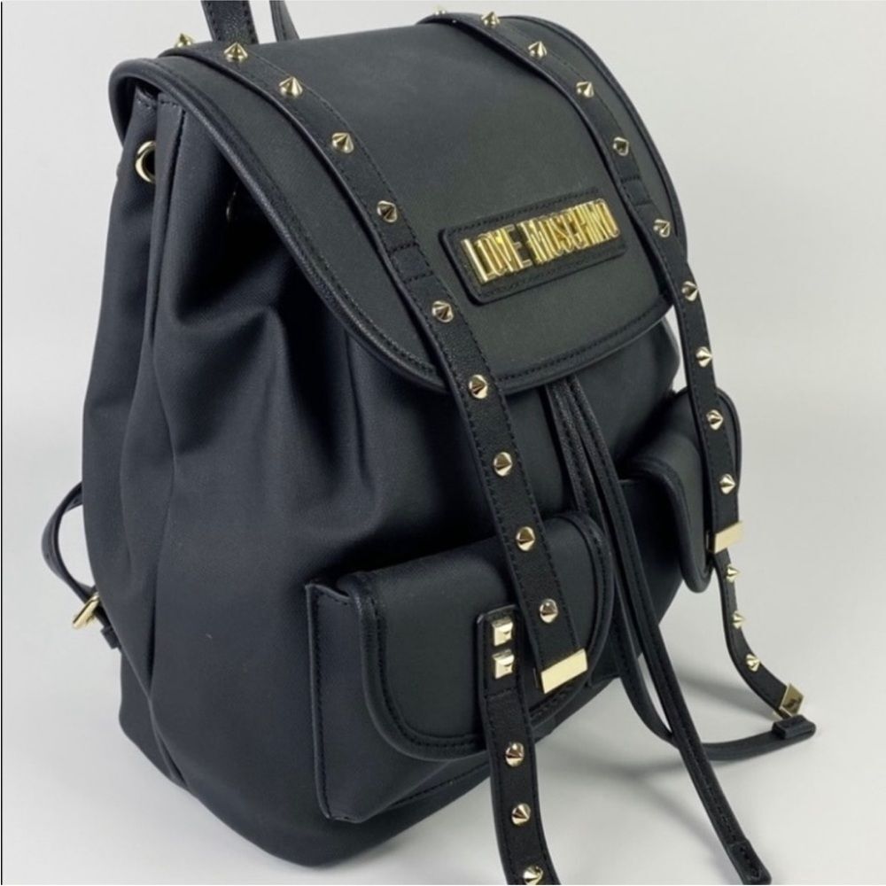 Love Moschino Black Gold Spike Stud Backpack